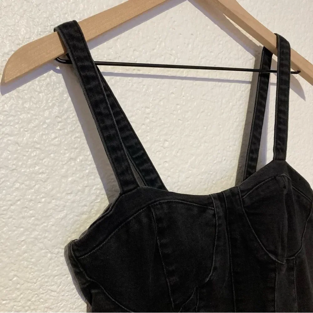 Oat New York Black Denim Bustier Crop Top Small